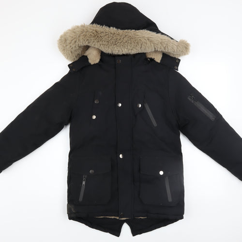 Setty Koop Girls Black Faux Fur Trim Lined Parka Coat 14 Years Winter Warm