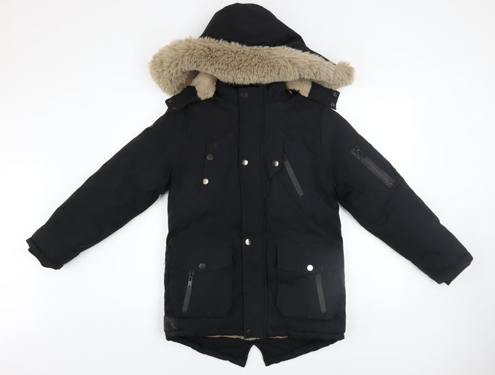 Setty Koop Girls Black Faux Fur Trim Lined Parka Coat 14 Years Winter Warm