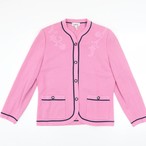 Sempre Women’s Pink Embroidered Wool Blend Button Jacket Size 12