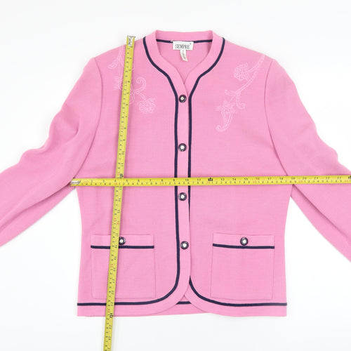 Sempre Women’s Pink Embroidered Wool Blend Button Jacket Size 12