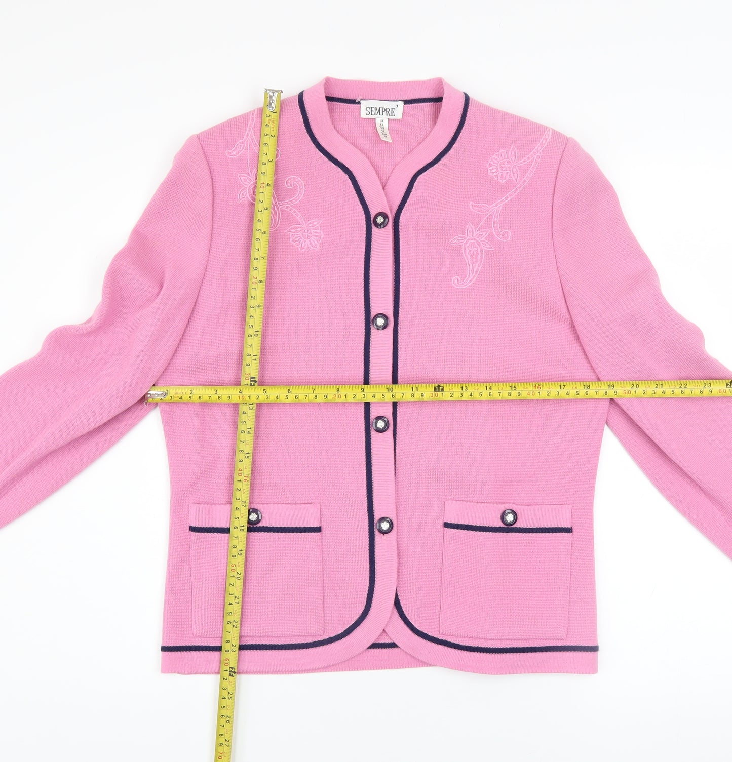 Sempre Women’s Pink Embroidered Wool Blend Button Jacket Size 12