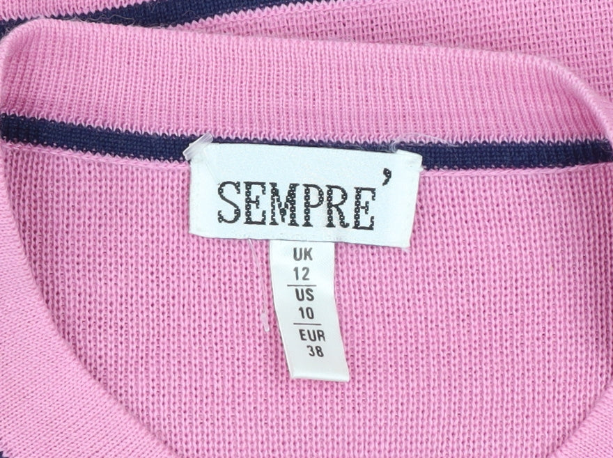 Sempre Women’s Pink Embroidered Wool Blend Button Jacket Size 12