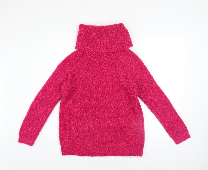 Marks and Spencer Women's Pink Roll Neck Chunky Knit Jumper XS