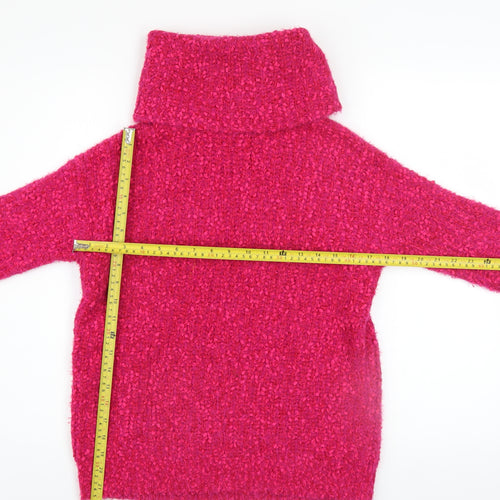 Marks and Spencer Women's Pink Roll Neck Chunky Knit Jumper XS
