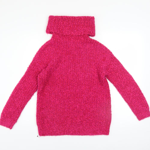 Marks and Spencer Women's Pink Roll Neck Chunky Knit Jumper XS