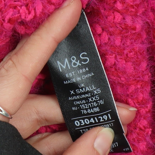 Marks and Spencer Women's Pink Roll Neck Chunky Knit Jumper XS