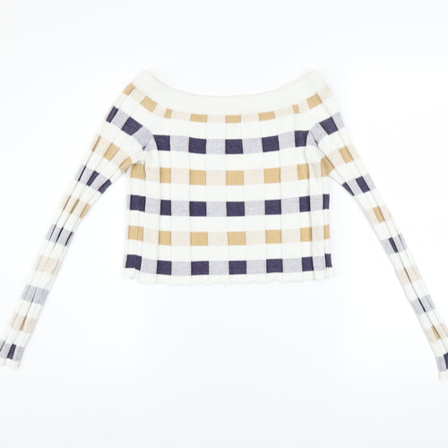 Marks and Spencer Women's Multicoloured Check Off Shoulder Jumper Size 8