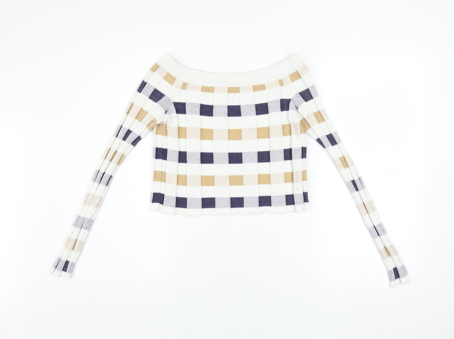 Marks and Spencer Women's Multicoloured Check Off Shoulder Jumper Size 8