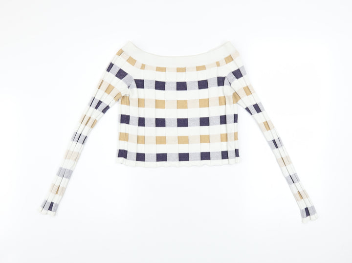Marks and Spencer Women's Multicoloured Check Off Shoulder Jumper Size 8