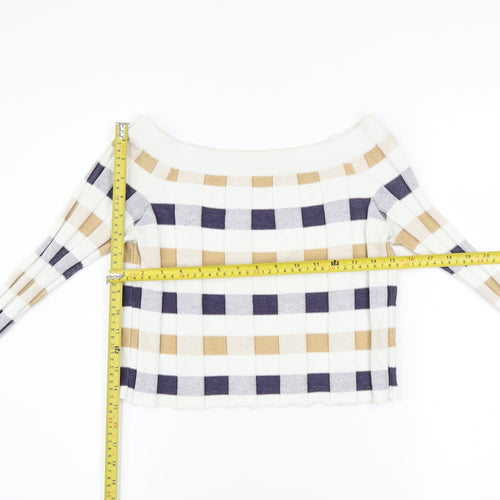 Marks and Spencer Women's Multicoloured Check Off Shoulder Jumper Size 8