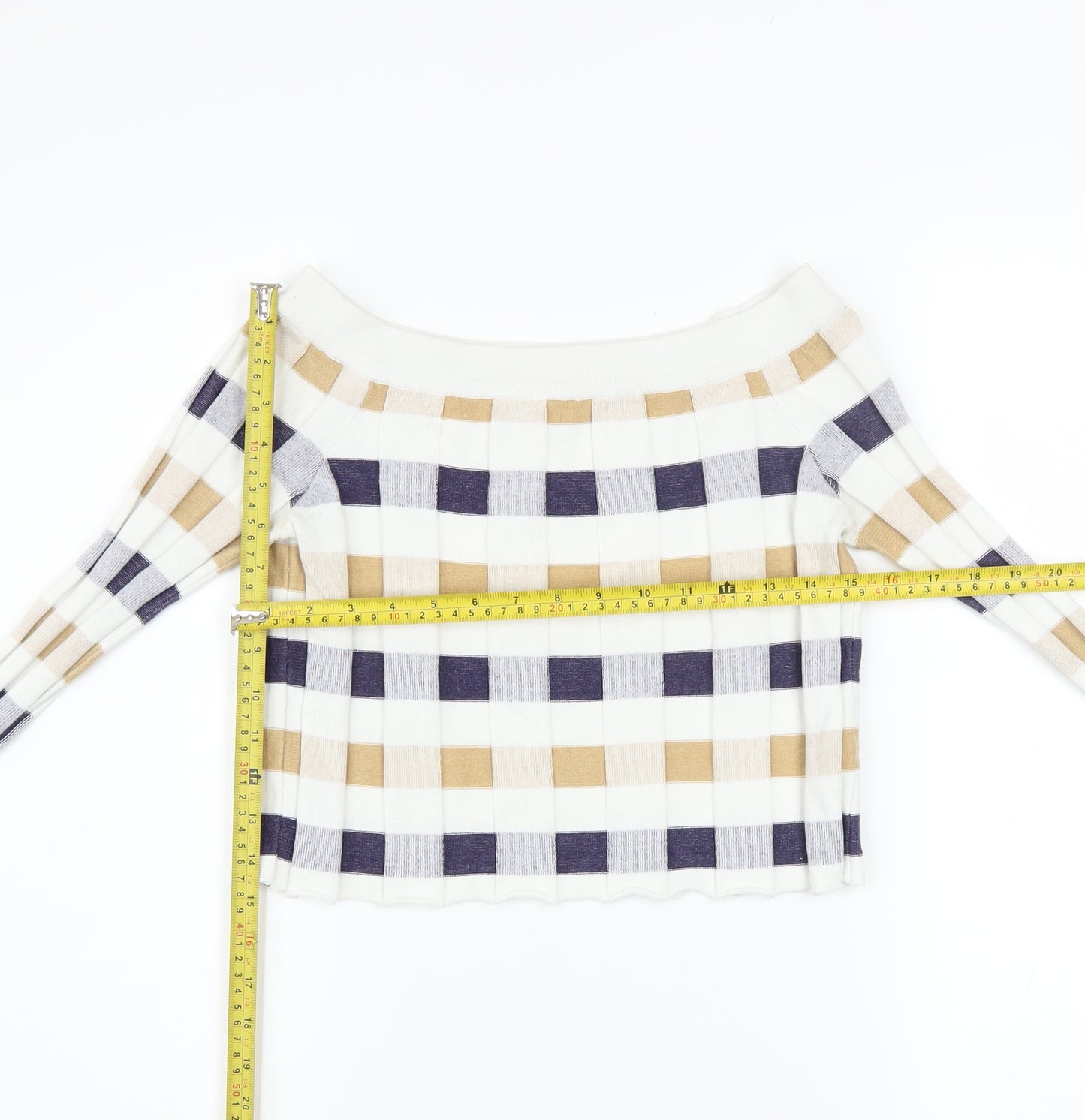 Marks and Spencer Women's Multicoloured Check Off Shoulder Jumper Size 8