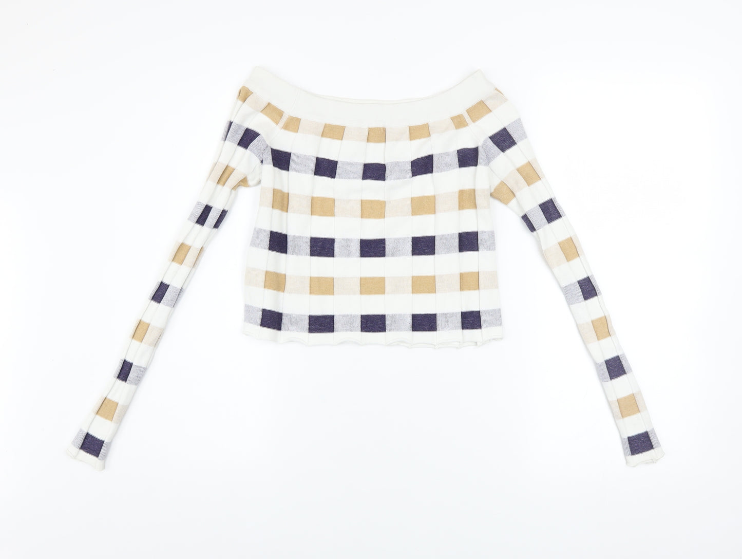 Marks and Spencer Women's Multicoloured Check Off Shoulder Jumper Size 8