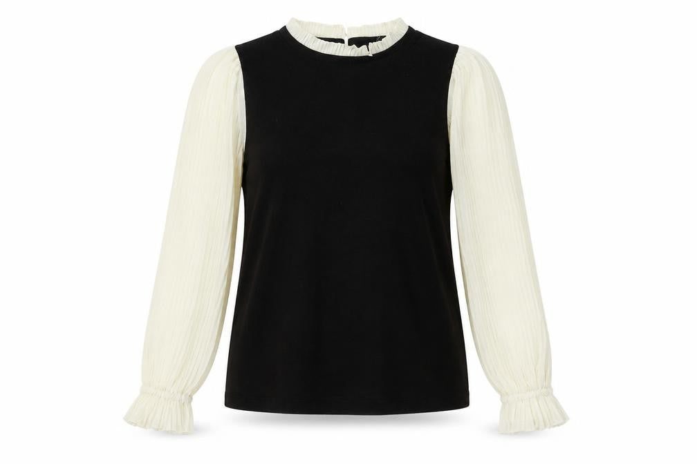 Front view of New Look Women’s Black & Cream High Neck jumper, size UK 14