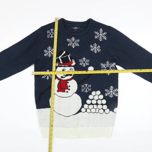 Easy Mens Blue Christmas Snowman Jumper Size S Holiday Knitwear