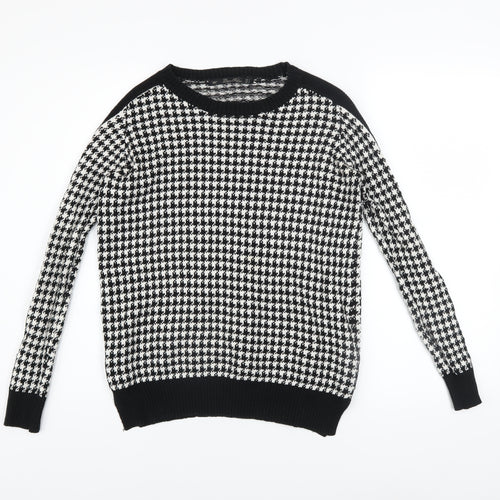 Zara Women Black White Houndstooth Knit Cotton Jumper Size S