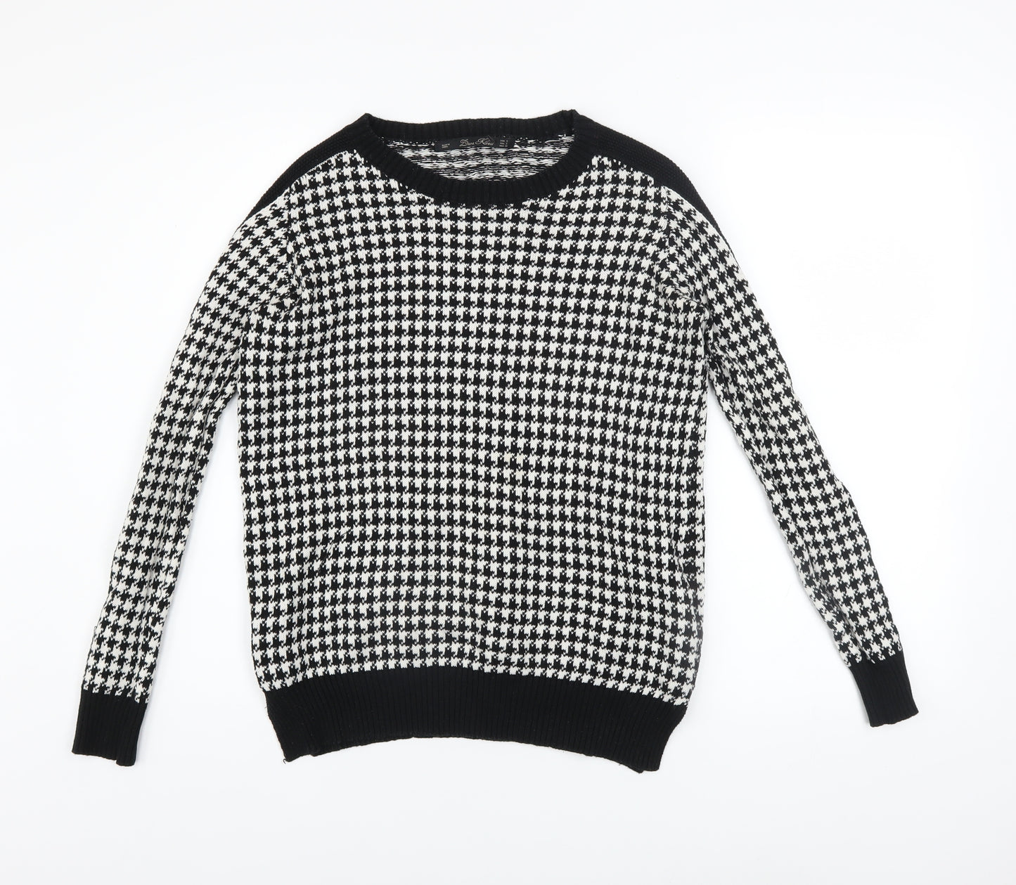 Zara Women Black White Houndstooth Knit Cotton Jumper Size S