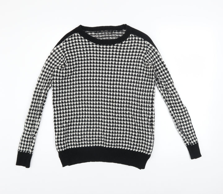 Zara Women Black White Houndstooth Knit Cotton Jumper Size S