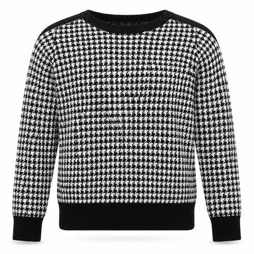 Zara Women Black White Houndstooth Knit Cotton Jumper Size S
