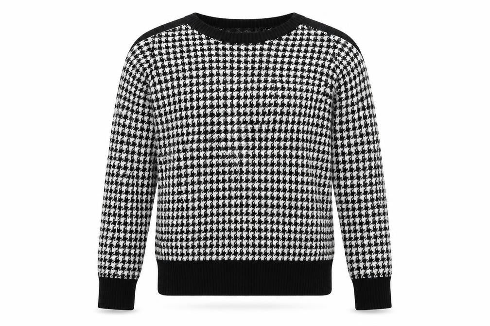 Zara Women Black White Houndstooth Knit Cotton Jumper Size S
