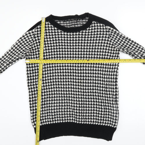 Zara Women Black White Houndstooth Knit Cotton Jumper Size S
