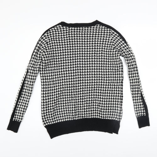 Zara Women Black White Houndstooth Knit Cotton Jumper Size S