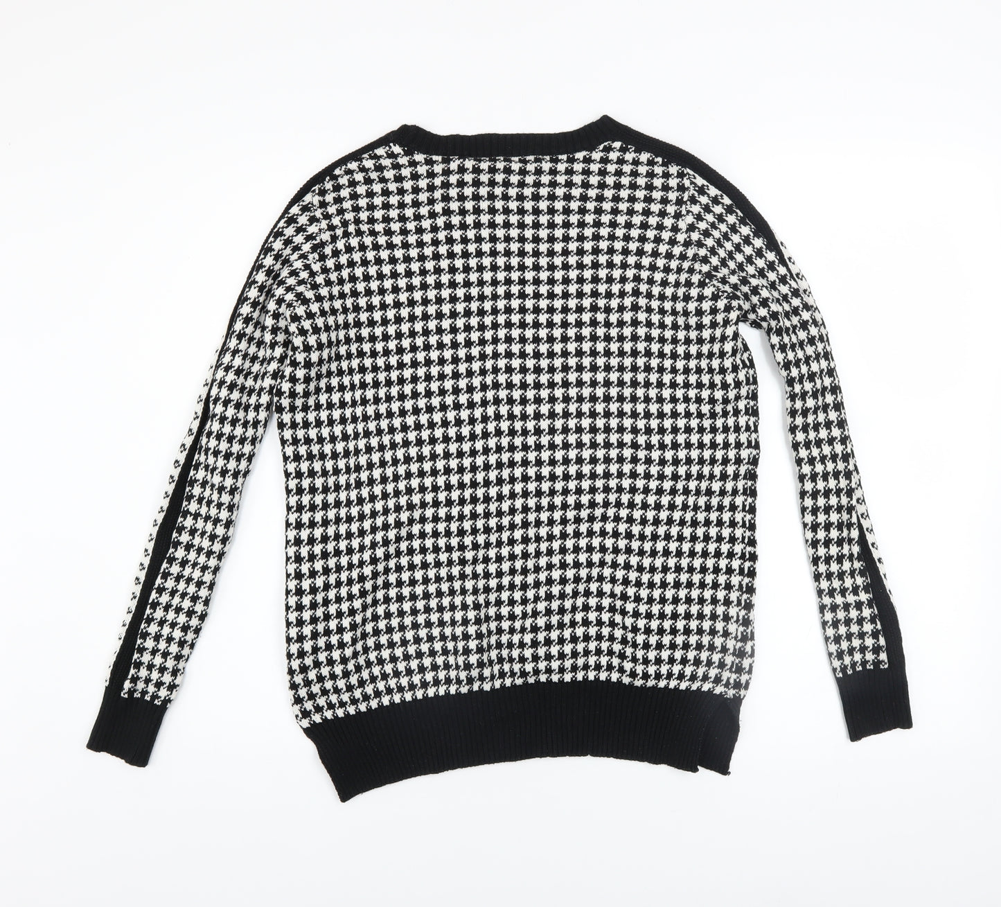 Zara Women Black White Houndstooth Knit Cotton Jumper Size S
