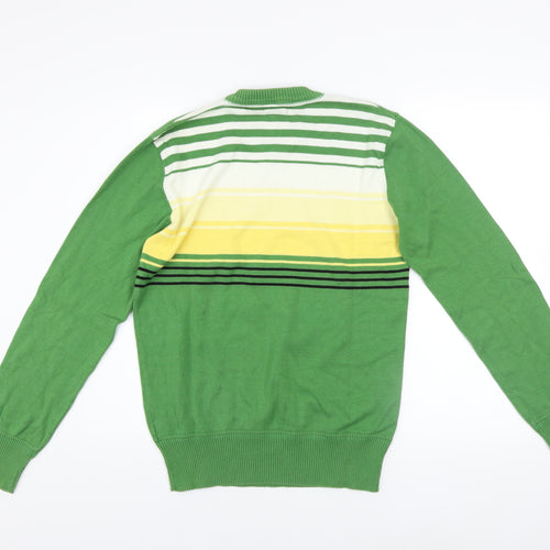 Beam Men's Green Striped V-Neck Cotton Jumper Size M