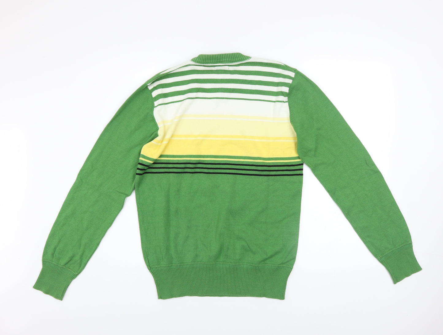 Beam Men's Green Striped V-Neck Cotton Jumper Size M