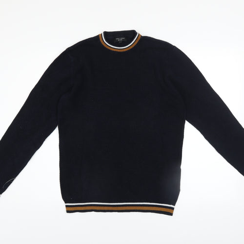 New Look Men Blue Cotton Crew Neck Waffle Knit Jumper Size L