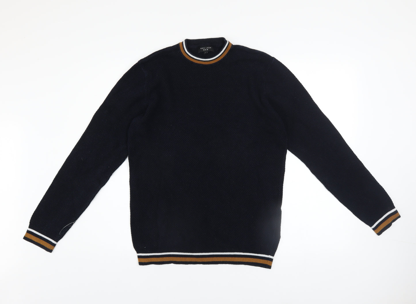 New Look Men Blue Cotton Crew Neck Waffle Knit Jumper Size L