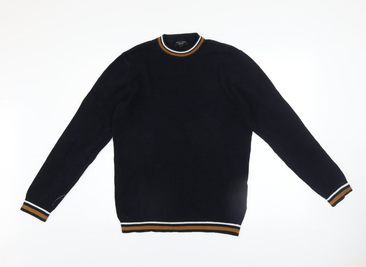 New Look Men Blue Cotton Crew Neck Waffle Knit Jumper Size L