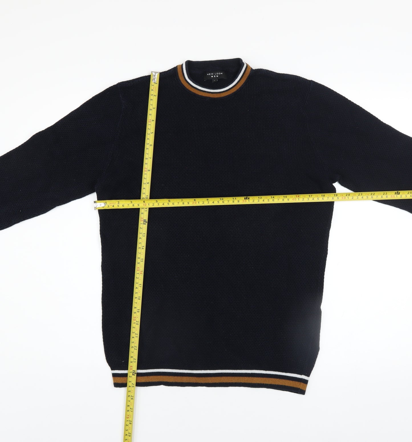 New Look Men Blue Cotton Crew Neck Waffle Knit Jumper Size L