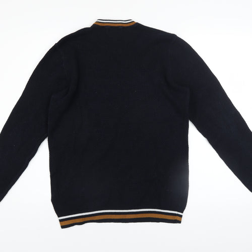 New Look Men Blue Cotton Crew Neck Waffle Knit Jumper Size L