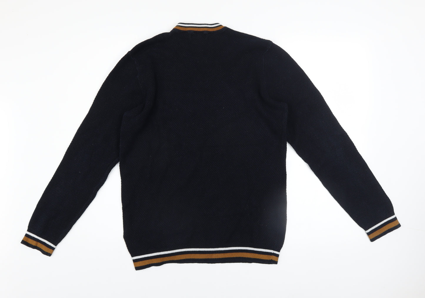 New Look Men Blue Cotton Crew Neck Waffle Knit Jumper Size L