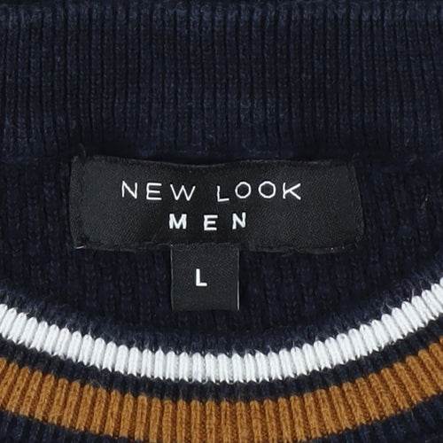 New Look Men Blue Cotton Crew Neck Waffle Knit Jumper Size L