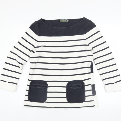 Mint Velvet Women’s Blue Striped Cotton Boat Neck Jumper Size 12