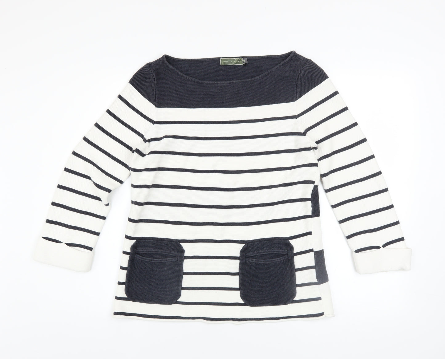 Mint Velvet Women’s Blue Striped Cotton Boat Neck Jumper Size 12