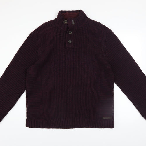Ted Baker Mens Purple Cable-Knit Henley Jumper Size XL