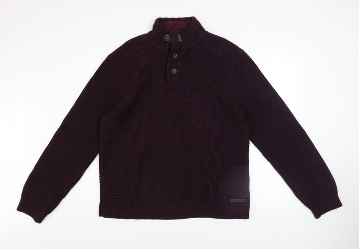 Ted Baker Mens Purple Cable-Knit Henley Jumper Size XL