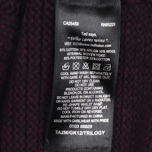 Ted Baker Mens Purple Cable-Knit Henley Jumper Size XL