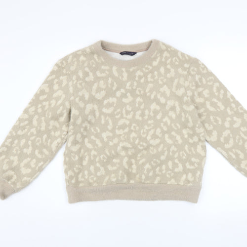 Marks and Spencer Women Beige Animal Print Pullover Jumper XS