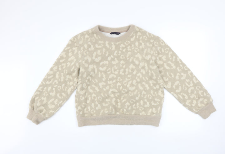 Marks and Spencer Women Beige Animal Print Pullover Jumper XS
