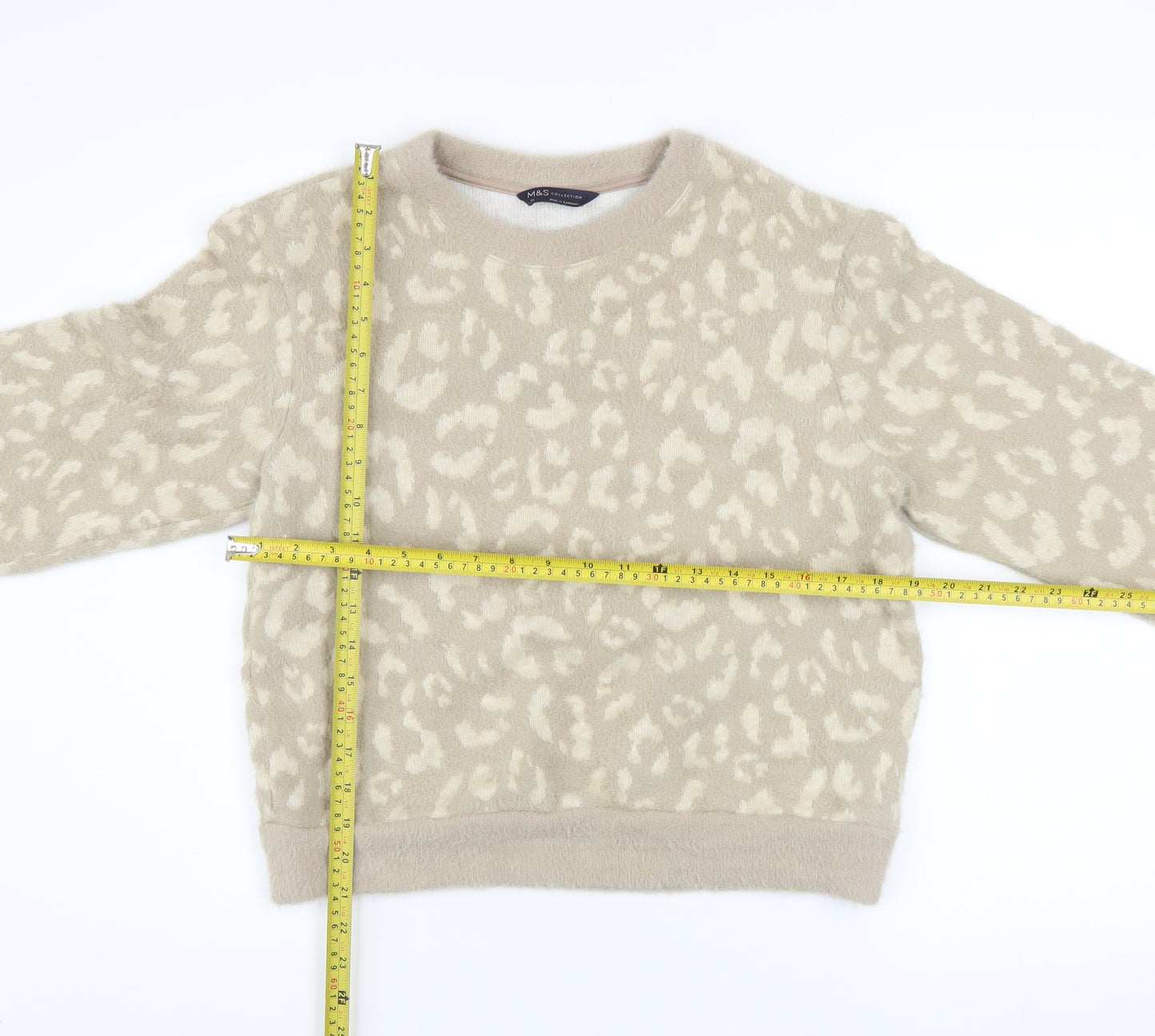 Marks and Spencer Women Beige Animal Print Pullover Jumper XS