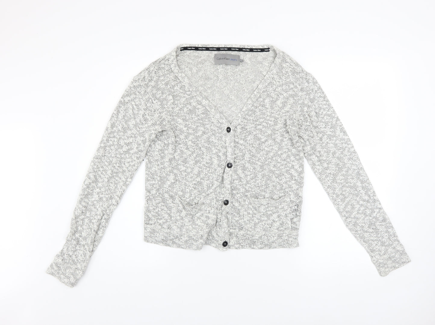 Calvin Klein Jeans Women's Grey Cotton Blend V-Neck Cardigan Size S