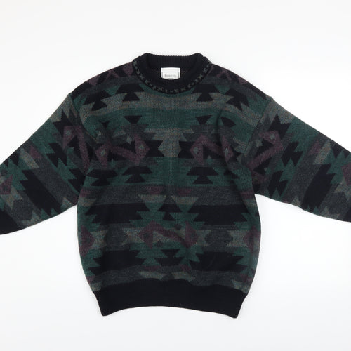 Burton Men's Multicoloured Aztec Wool Blend Crew Neck Jumper M