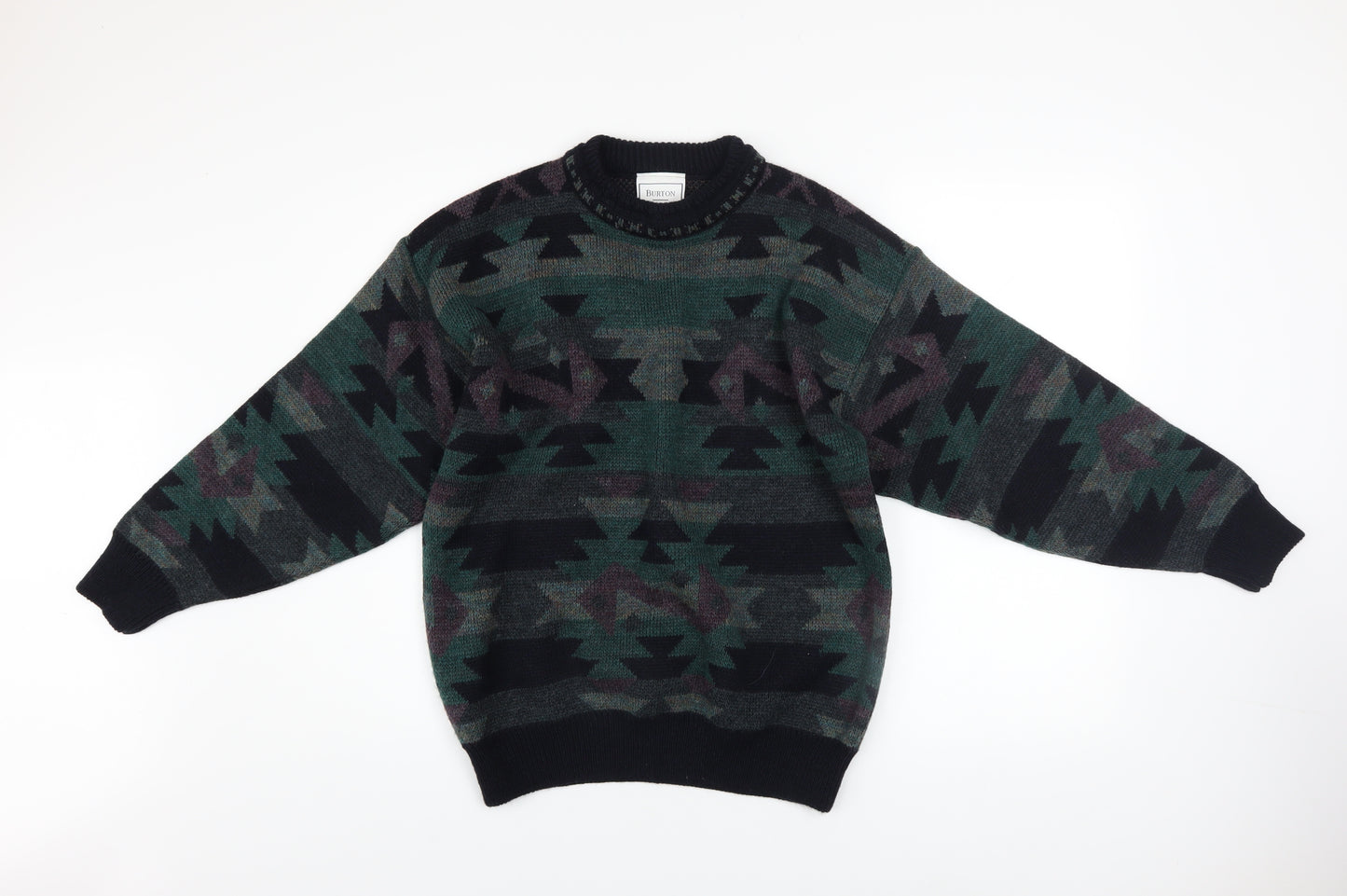 Burton Men's Multicoloured Aztec Wool Blend Crew Neck Jumper M