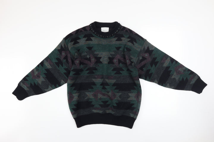 Burton Men's Multicoloured Aztec Wool Blend Crew Neck Jumper M