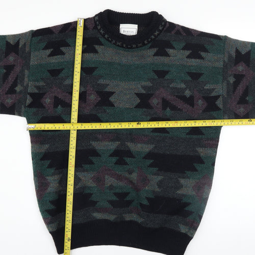 Burton Men's Multicoloured Aztec Wool Blend Crew Neck Jumper M