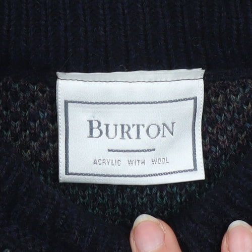 Burton Men's Multicoloured Aztec Wool Blend Crew Neck Jumper M