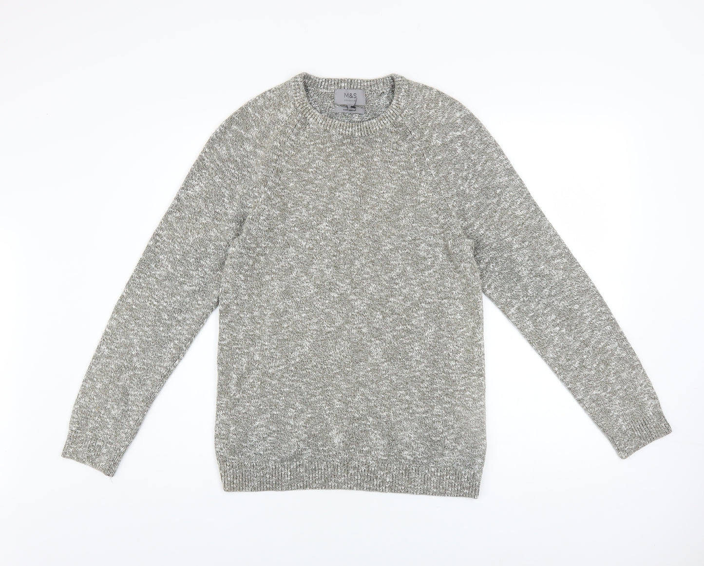 Marks and Spencer Men's Grey Cotton Crew Neck Jumper Size S